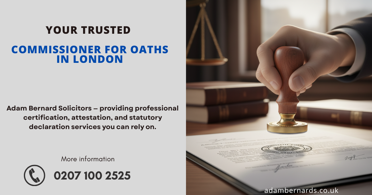 Solicitor assisting client with document certification and statutory declaration in London.