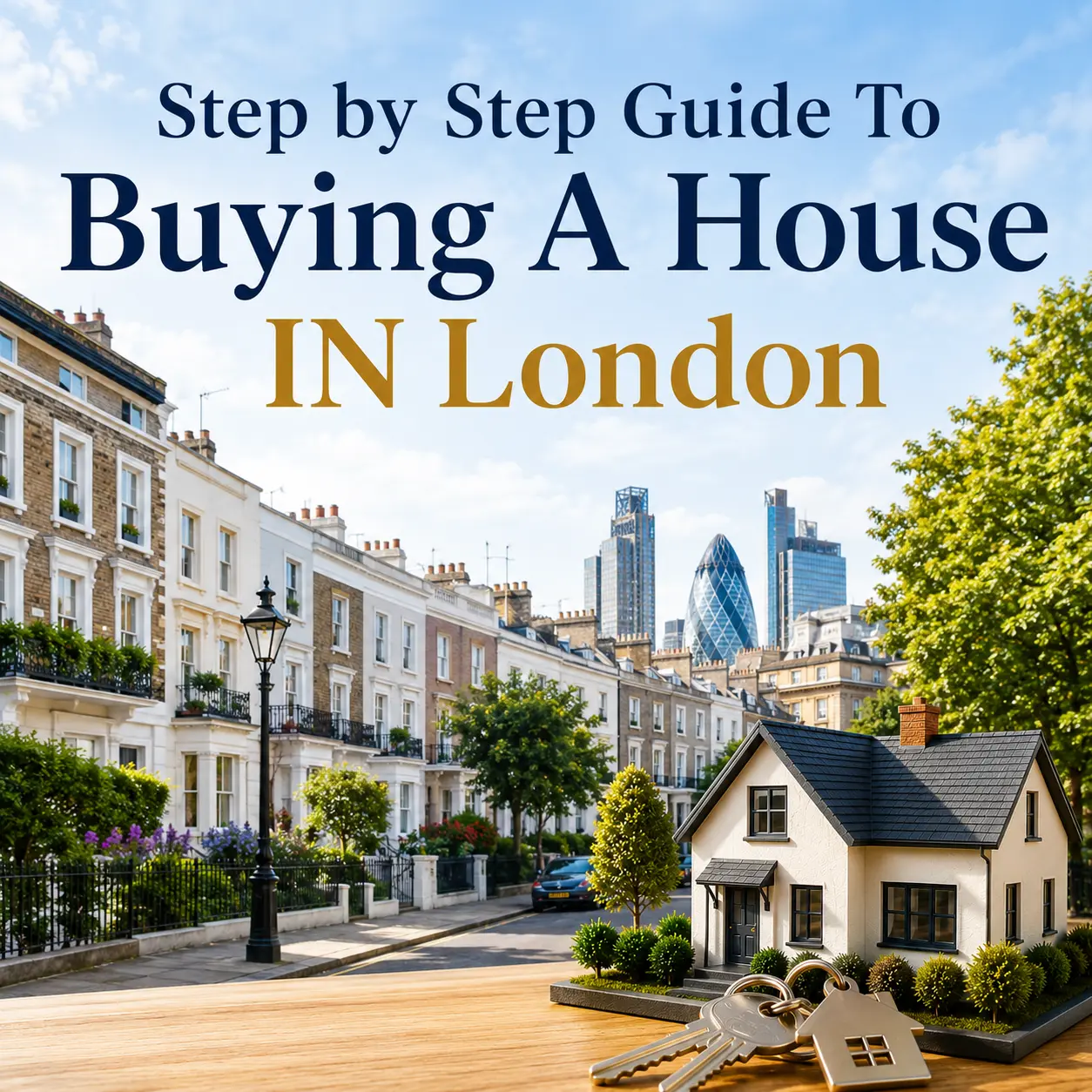 Buying a house in London guide with London homes, property keys, and conveyancing theme