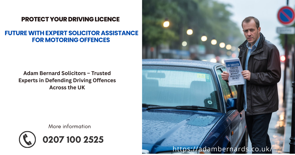 Worried UK driver reading fine notice for driving without insurance, MOT, or licence.