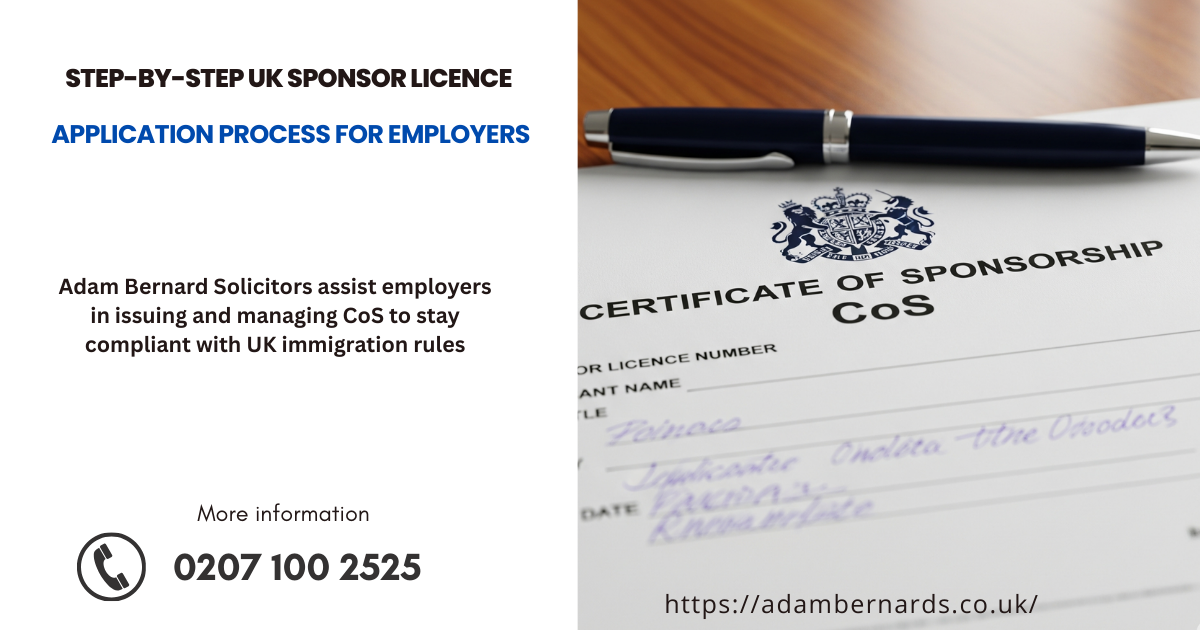 A Certificate of Sponsorship (CoS) document with a pen on top.